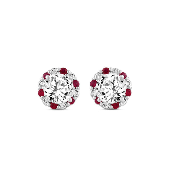 14K WHITE GOLD 2 1/2CT ROUND/RUBY DIAMOND LADIES EARRINGS (CENTER STONE ROUND DIAMOND 2CT)