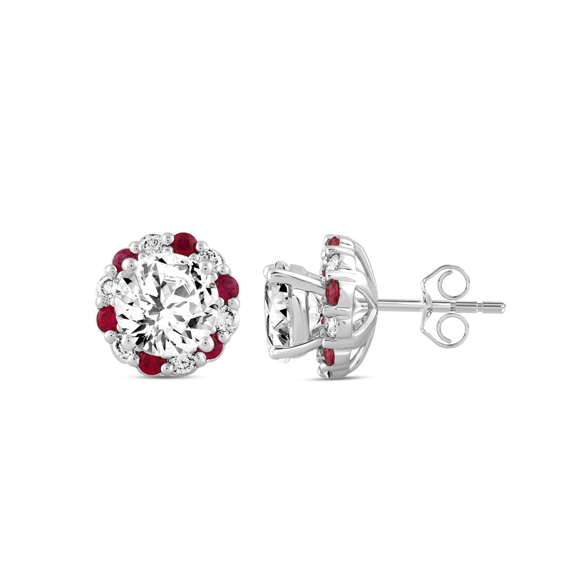 14K WHITE GOLD 2 1/2CT ROUND/RUBY DIAMOND LADIES EARRINGS (CENTER STONE ROUND DIAMOND 2CT)