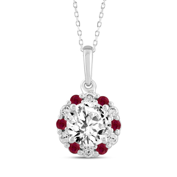 14K WHITE GOLD 1 1/3CT ROUND RUBY DIAMOND LADIES PENDANT WITH CHAIN (CENTER STONE ROUND DIAMOND 1CT)