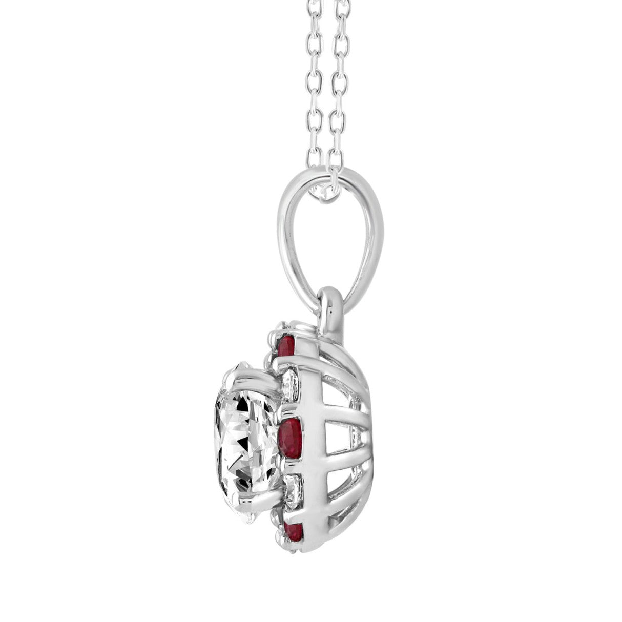 14K WHITE GOLD 1 1/3CT ROUND RUBY DIAMOND LADIES PENDANT WITH CHAIN (CENTER STONE ROUND DIAMOND 1CT)