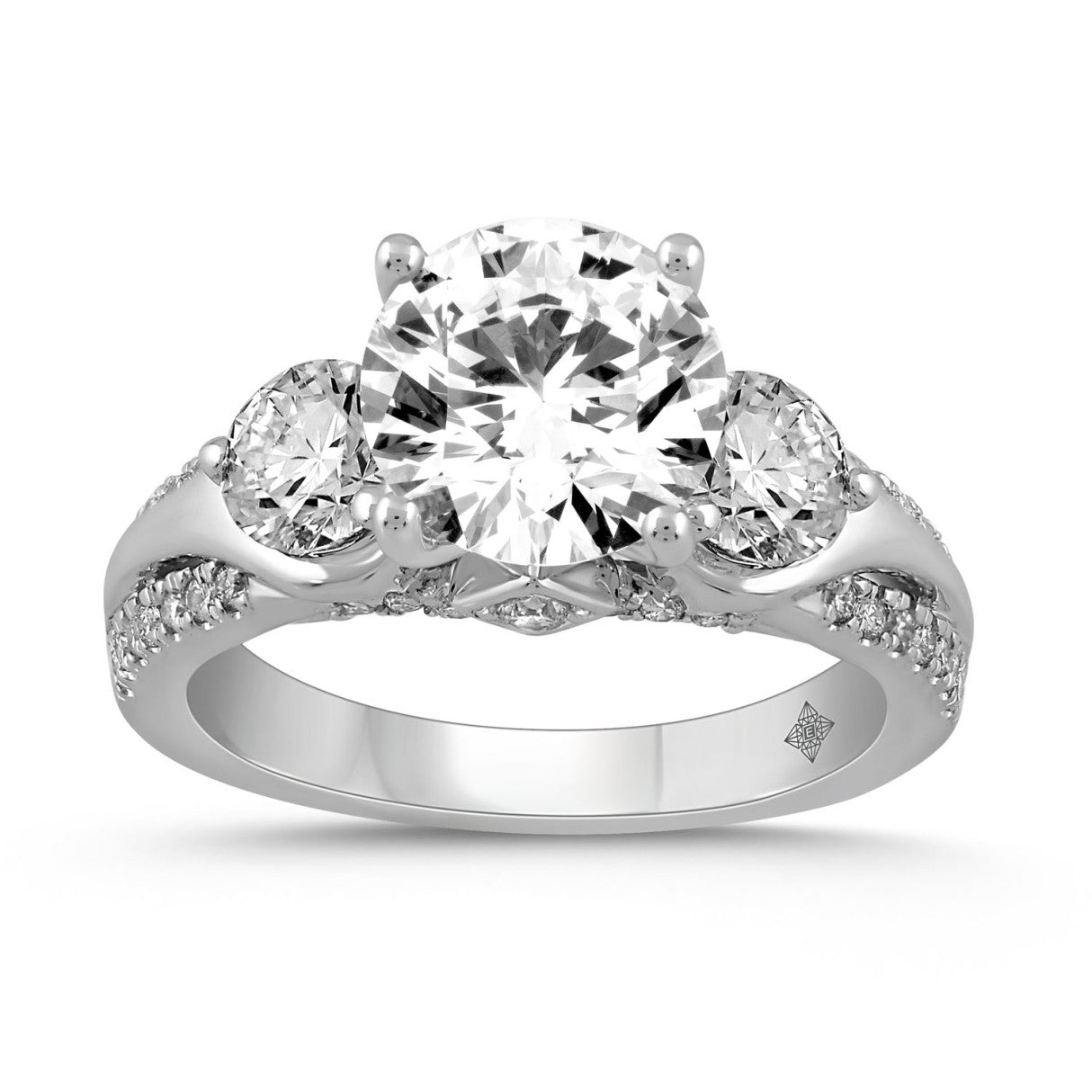 LADIES RING 3 1/3CT ROUND DIAMOND 14K WHITE GOLD (CENTER STONE ROUND DIAMOND 2CT )