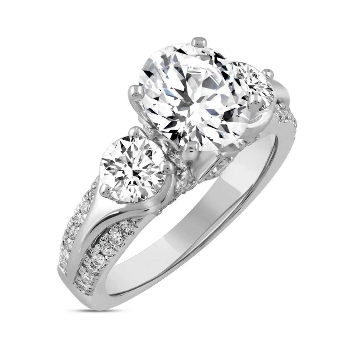 LADIES RING 3 1/3CT ROUND DIAMOND 14K WHITE GOLD (CENTER STONE ROUND DIAMOND 2CT )