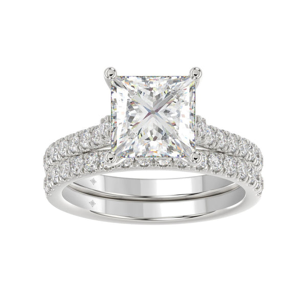 LADIES BRIDAL SET 3 1/2CT ROUND/PRINCESS DIAMOND 14K WHITE GOLD (CENTER STONE PRINCESS DIAMOND 3CT )