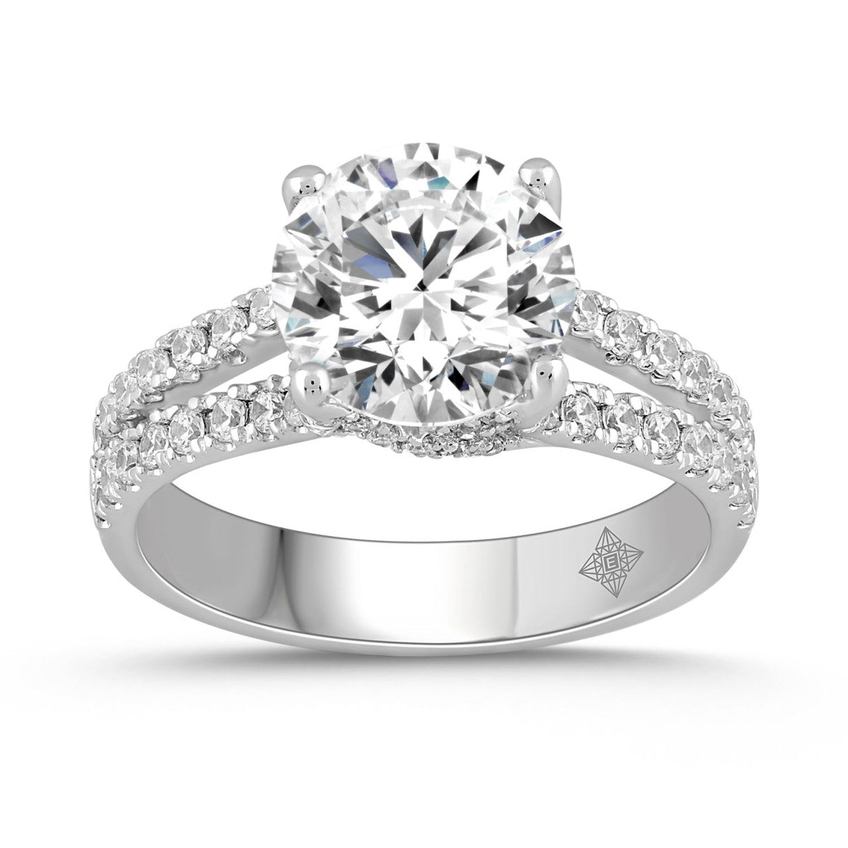 LADIES RING 3 1/2CT ROUND DIAMOND 14K WHITE GOLD (CENTER STONE ROUND DIAMOND 3CT )