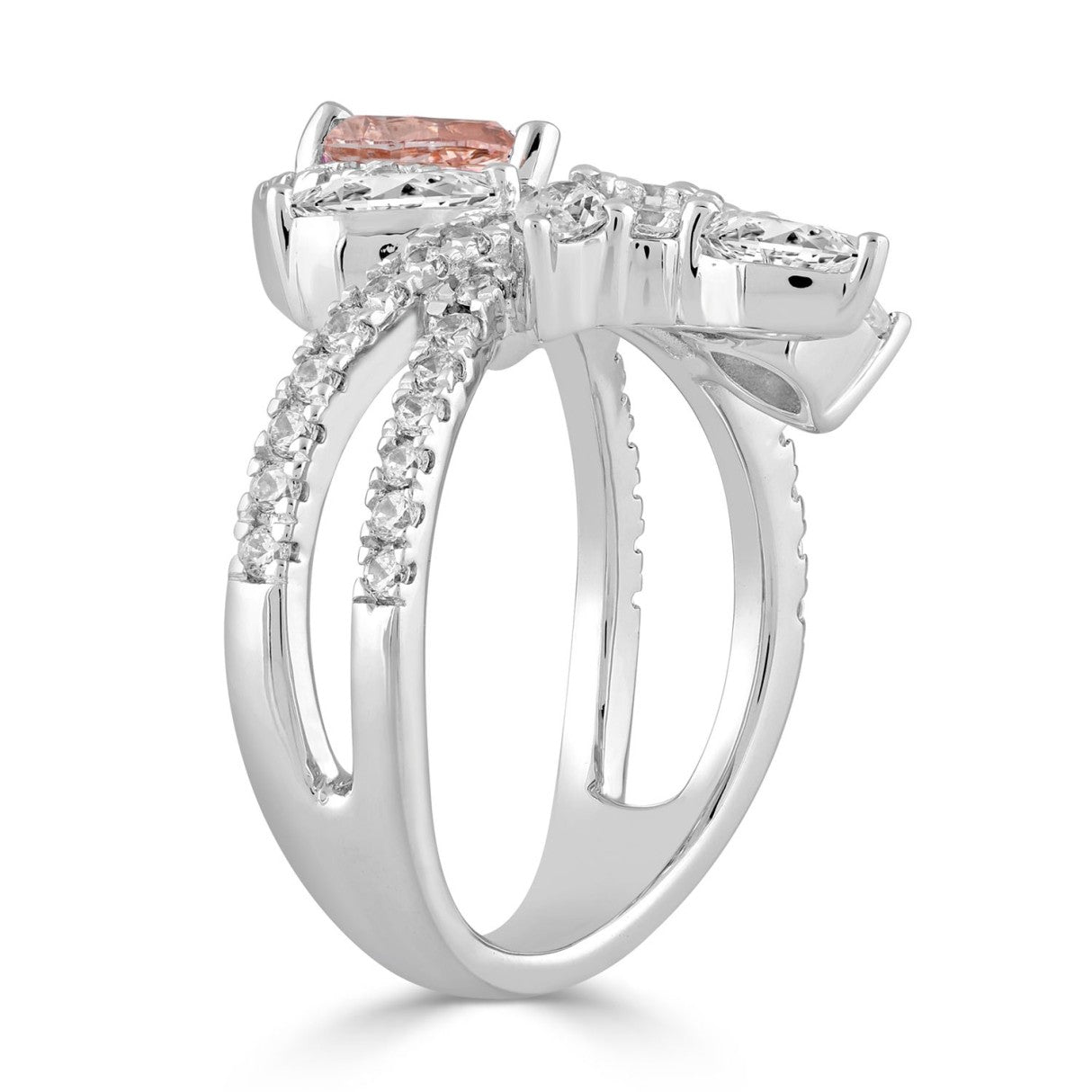 14K WHITE GOLD 3.00CT ROUND/PEAR/MARQUISE DIAMOND LADIES RING  (CENTER STONE PINK PEAR DIAMOND 1 1/2CT)