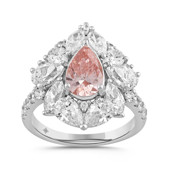 14K WHITE GOLD 4 1/2CT ROUND/PEAR/MARQUISE DIAMOND LADIES RING (CENTER STONE PINK PEAR DIAMOND 2.00CT