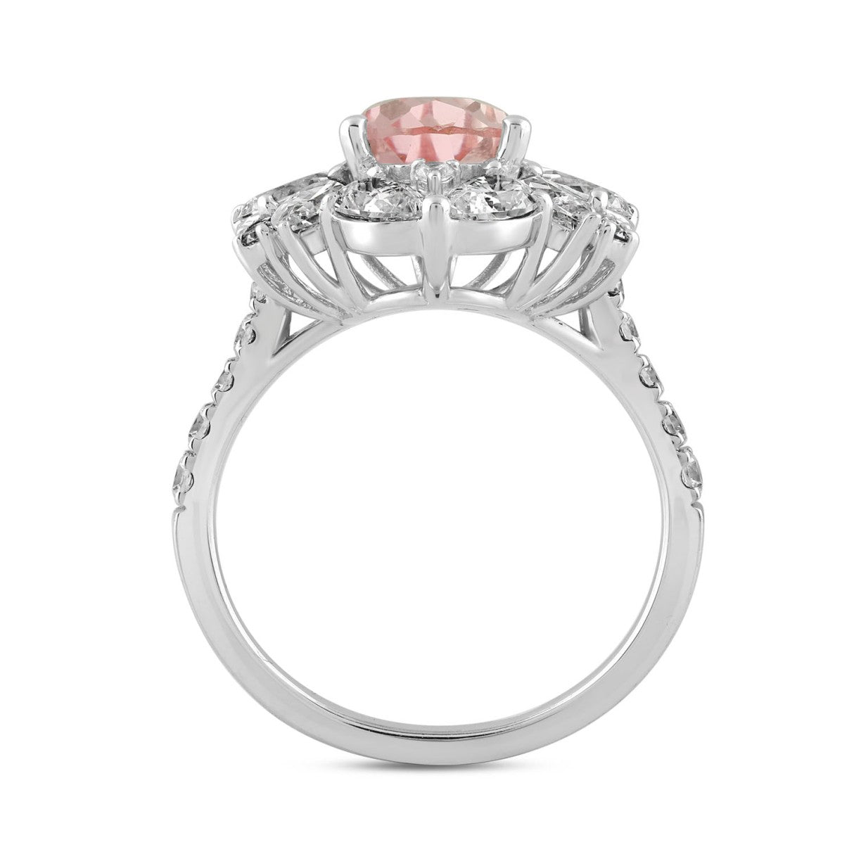 14K WHITE GOLD 4 1/2CT ROUND/PEAR/MARQUISE DIAMOND LADIES RING (CENTER STONE PINK PEAR DIAMOND 2.00CT
