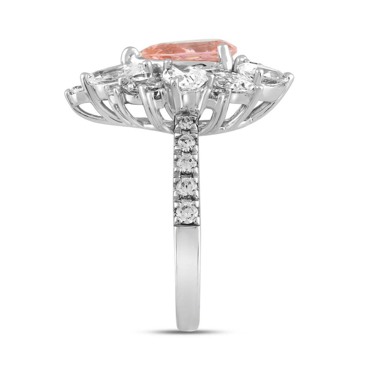 14K WHITE/ROSE GOLD 4 1/2CT ROUND/PEAR/MARQUISE DIAMOND LADIES RING (CENTER STONE PEAR DIAMOND 2.00CT