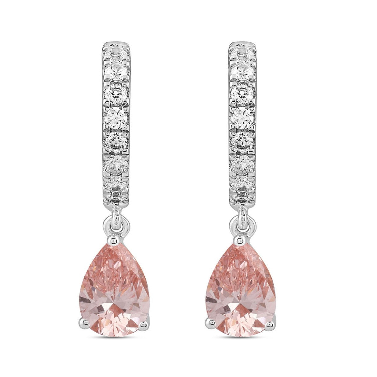 14K WHITE/ROSE GOLD 2.00CT ROUND/PEAR DIAMOND LADIES HOOPS EARRINGS