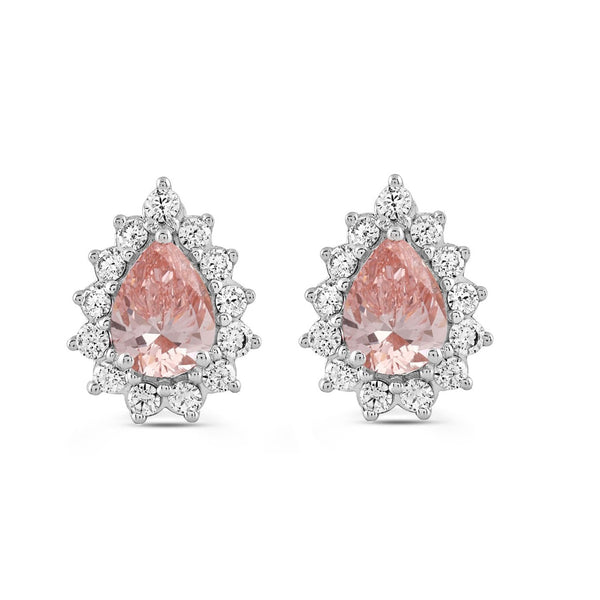 ETERNAL BLUSH COLLECTION LADIES EARRINGS 3CT ROUND/PEAR DIAMOND 14K WHITE/ROSE GOLD (CENTER STONE PINK PEAR DIAMOND 1CT)