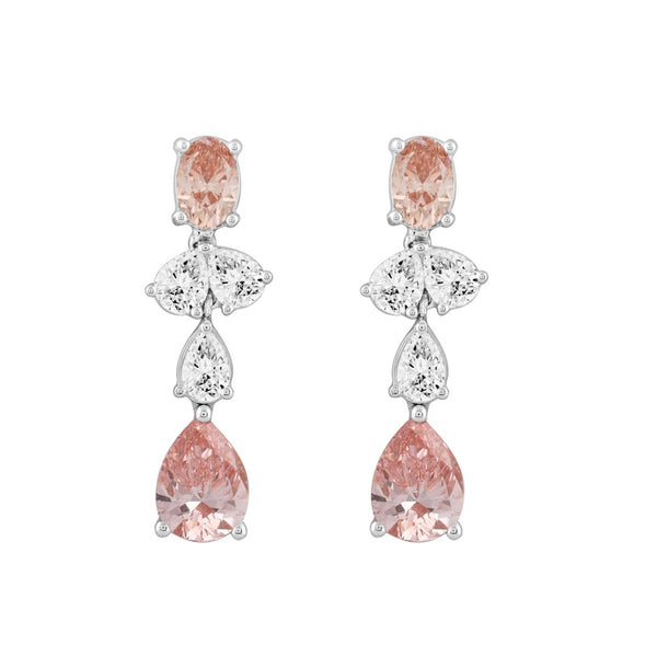 14K WHITE GOLD 3 1/2CT OVAL/PEAR DIAMOND LADIES EARRINGS (PINK PEAR DIAMOND)