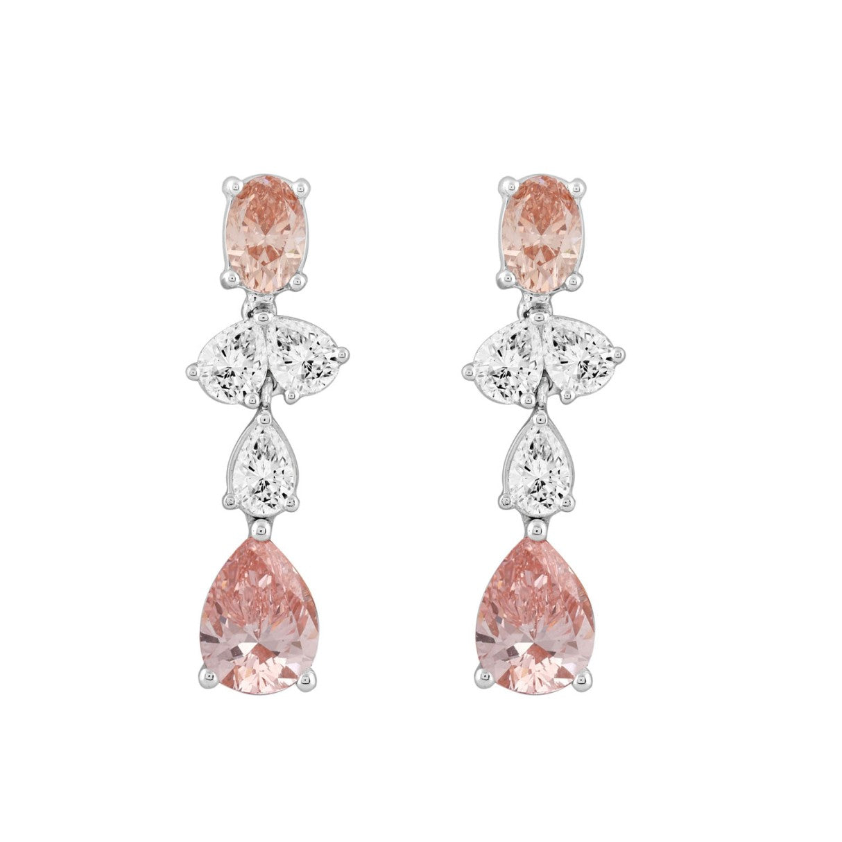 14K WHITE/ROSE GOLD 3 1/2CT OVAL/PEAR DIAMOND LADIES EARRINGS (PINK PEAR DIAMOND)