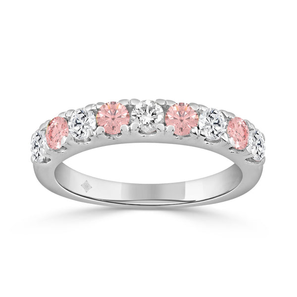 LADIES BAND 1CT ROUND PINK DIAMOND 14K WHITE GOLD 