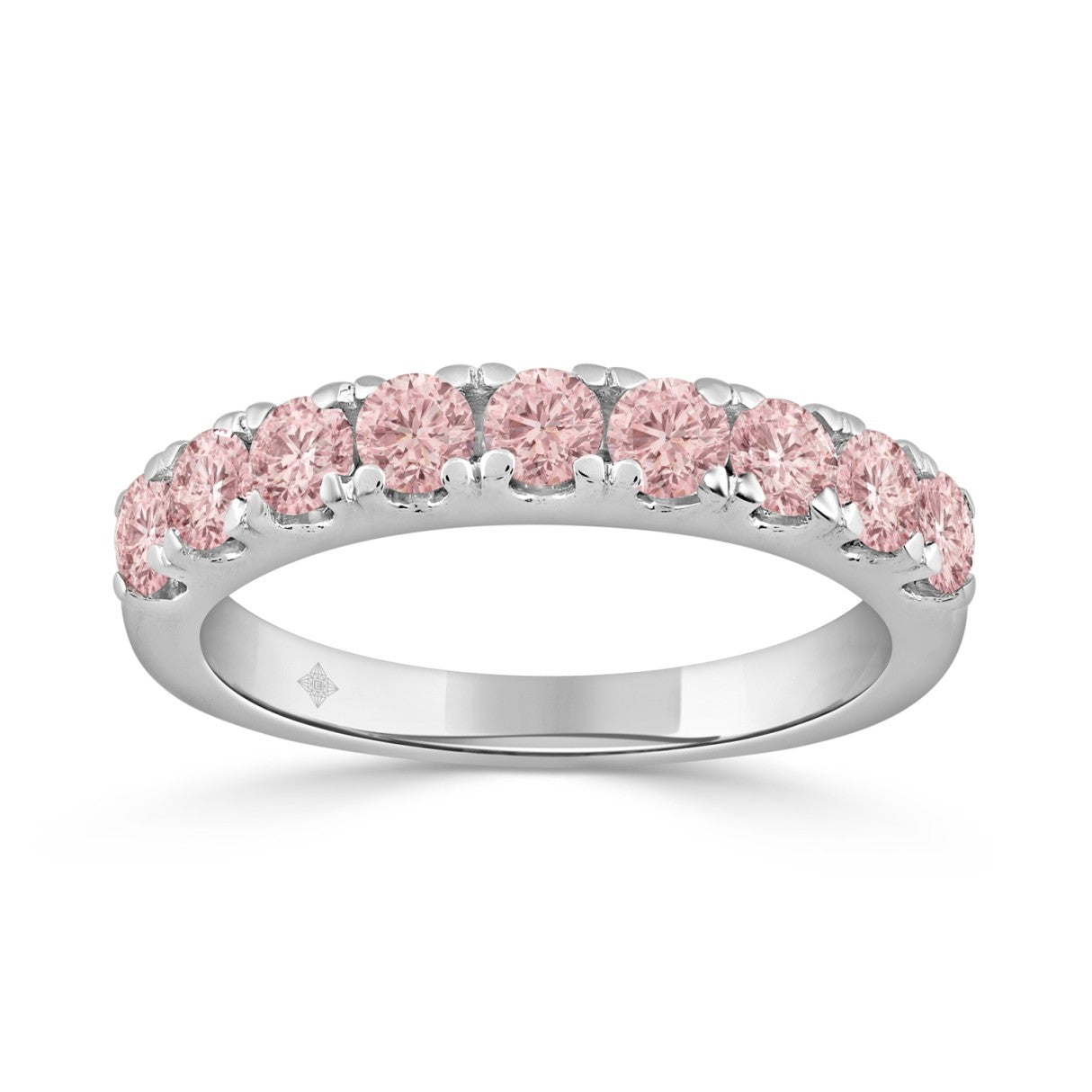 LADIES BAND 1CT ROUND PINK DIAMOND 14K WHITE GOLD 