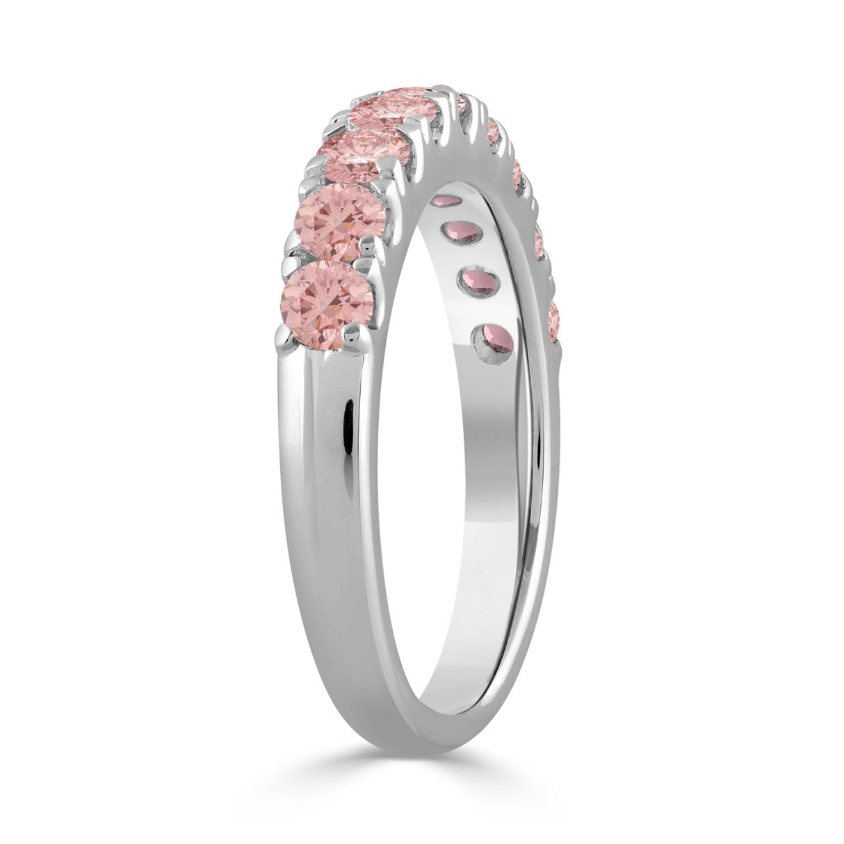 LADIES BAND 1CT ROUND PINK DIAMOND 14K WHITE GOLD 