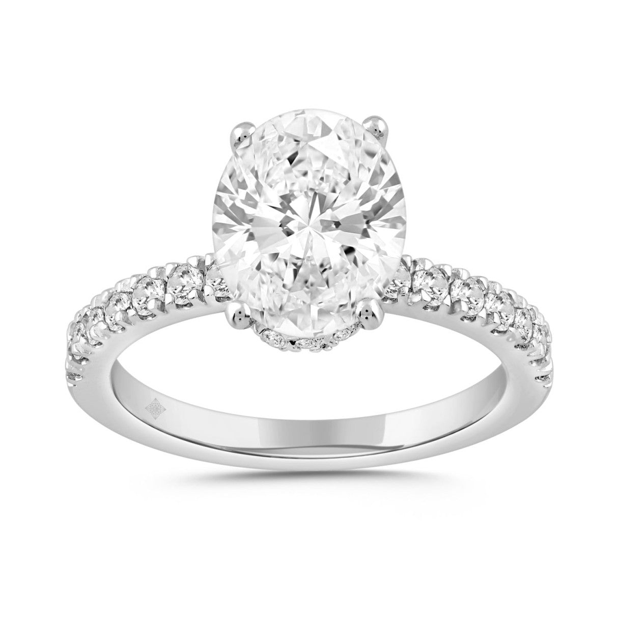 LADIES RING 2 1/2CT ROUND/OVAL DIAMOND 14K WHITE GOLD (CENTER STONE OVAL DIAMOND 2CT)