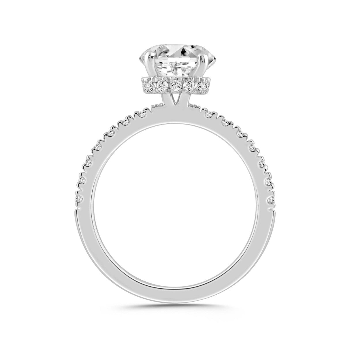 LADIES RING 2 1/2CT ROUND/OVAL DIAMOND 14K WHITE GOLD (CENTER STONE OVAL DIAMOND 2CT)