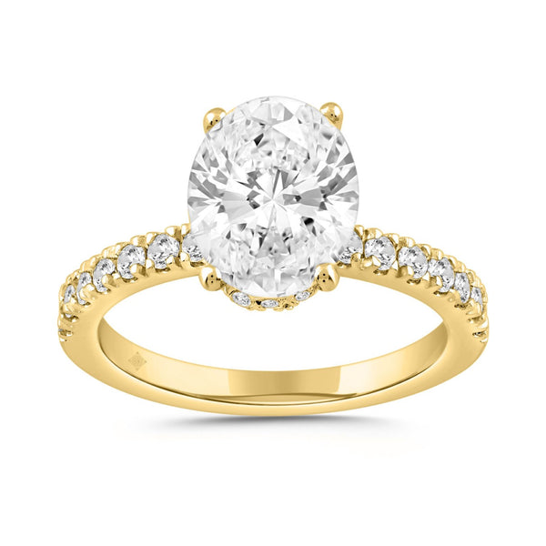 LADIES RING 2 1/2CT ROUND/OVAL DIAMOND 14K YELLOW GOLD (CENTER STONE OVAL DIAMOND 2CT )