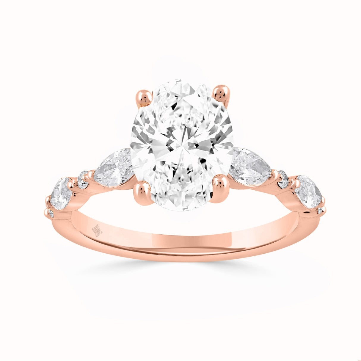 14K ROSE GOLD 1/2CT ROUND/OVAL/MARQUISE DIAMOND LADIES RING (CENTER STONE OVAL DIAMOND 2CT)