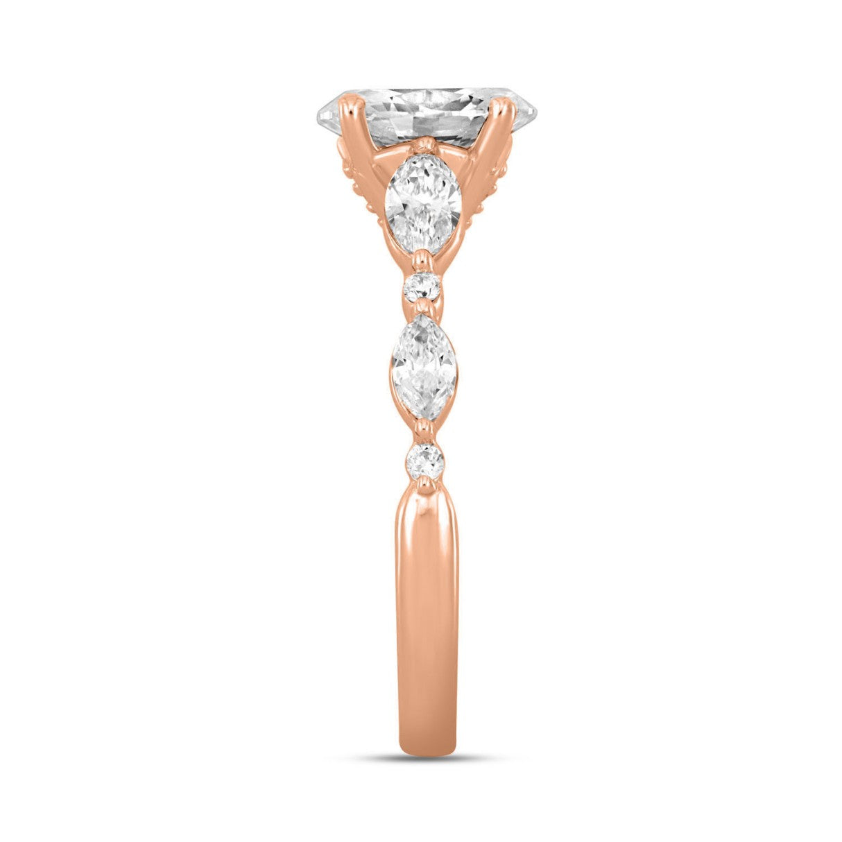 14K ROSE GOLD 1/2CT ROUND/OVAL/MARQUISE DIAMOND LADIES RING (CENTER STONE OVAL DIAMOND 2CT)