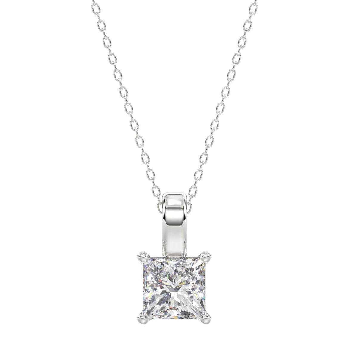 LADIES SOLITAIRE PENDANT WITH CHAIN 2 1/2CT PRINCESS DIAMOND 14K WHITE GOLD 