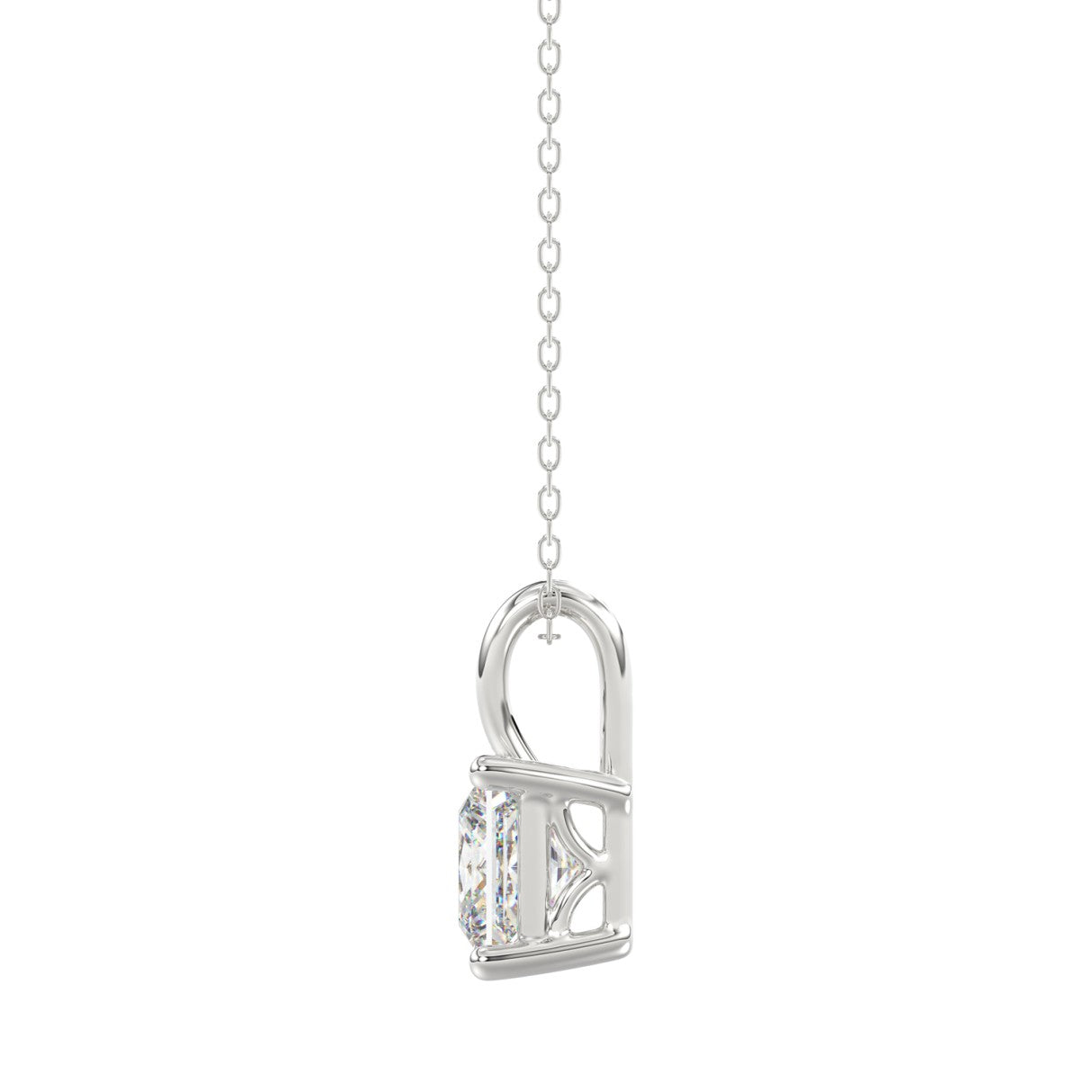 LADIES SOLITAIRE PENDANT WITH CHAIN 2 1/2CT PRINCESS DIAMOND 14K WHITE GOLD 