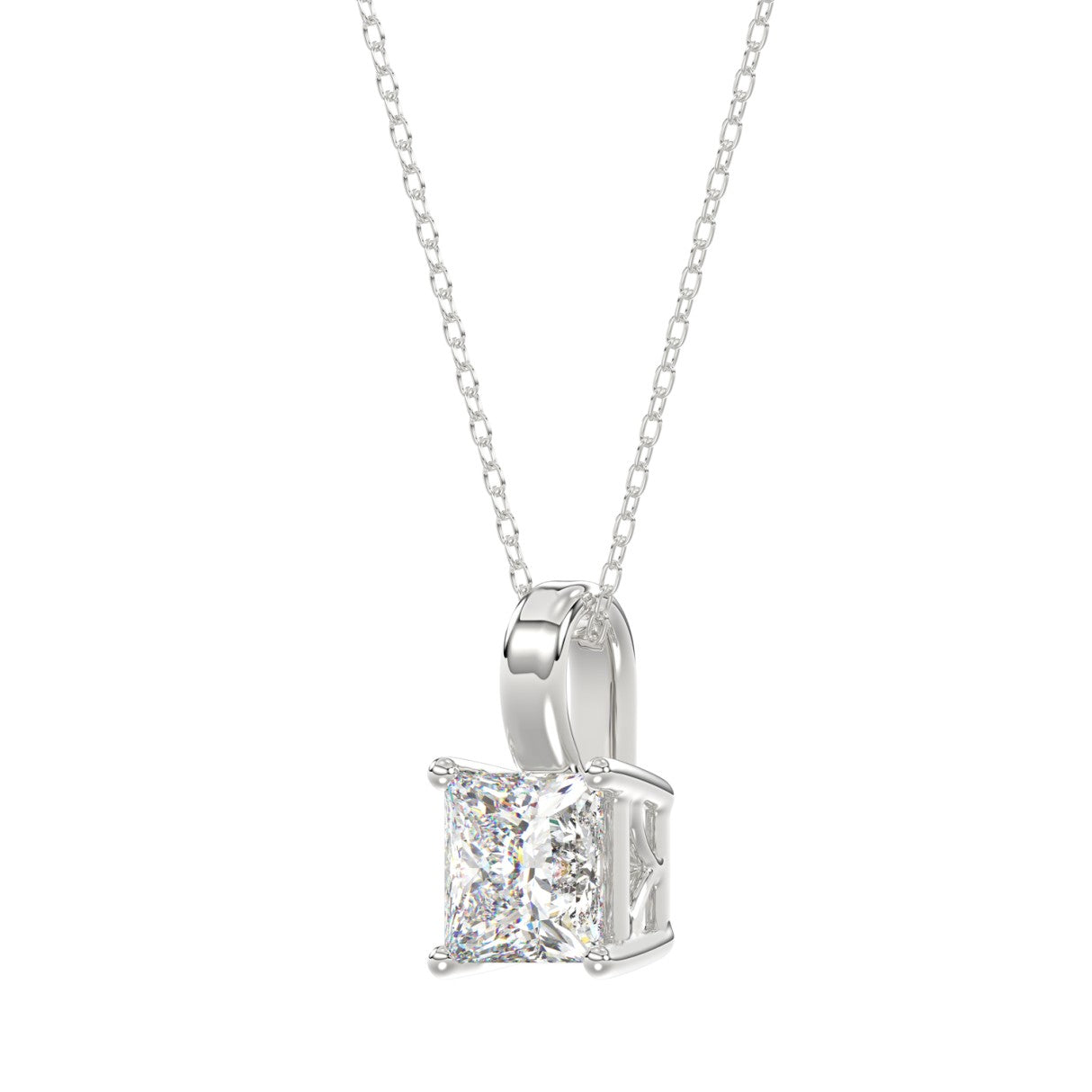 LADIES SOLITAIRE PENDANT WITH CHAIN 2 1/2CT PRINCESS DIAMOND 14K WHITE GOLD 