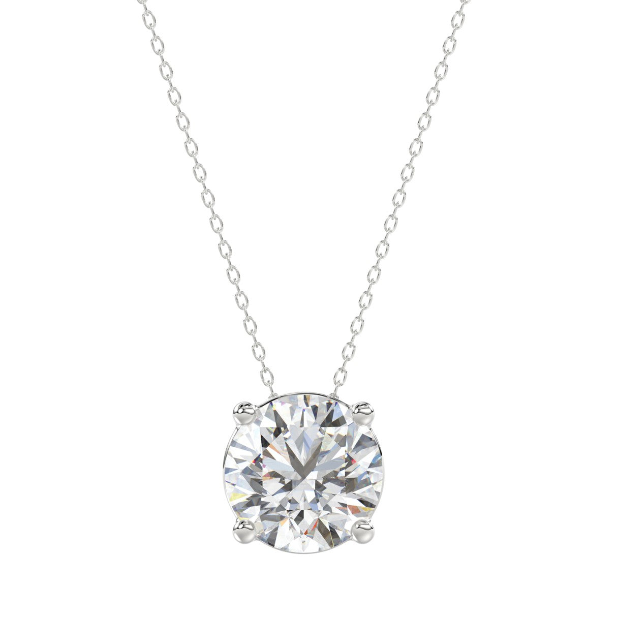 LADIES SOLITAIRE PENDANT WITH UNDER-PASS CHAIN 2 1/2CT ROUND DIAMOND 14K WHITE GOLD 