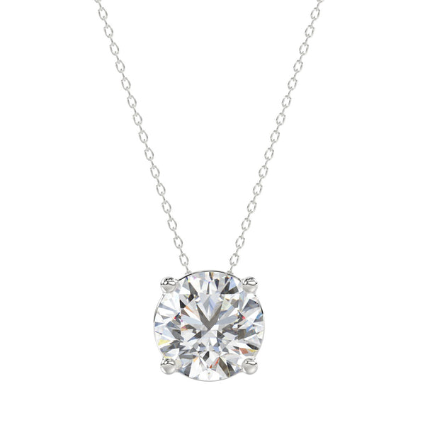 LADIES SOLITAIRE PENDANT WITH UNDER-PASS CHAIN 2 1/2CT ROUND DIAMOND 14K WHITE GOLD 