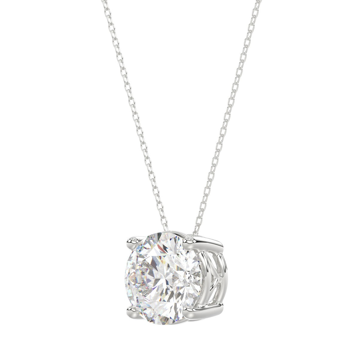 LADIES SOLITAIRE PENDANT WITH UNDER-PASS CHAIN 2 1/2CT ROUND DIAMOND 14K WHITE GOLD 