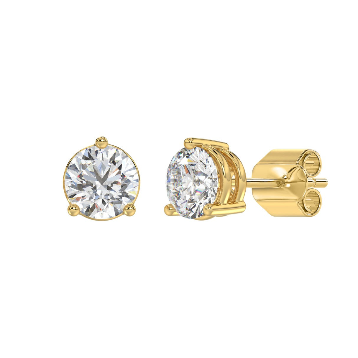 LADIES SOLITAIRE EARRINGS 4CT ROUND DIAMOND 14K YELLOW GOLD (CENTER STONE ROUND DIAMOND 2CT )