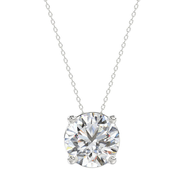 LADIES SOLITAIRE PENDANT WITH CHAIN 4CT ROUND DIAMOND 14K WHITE GOLD 