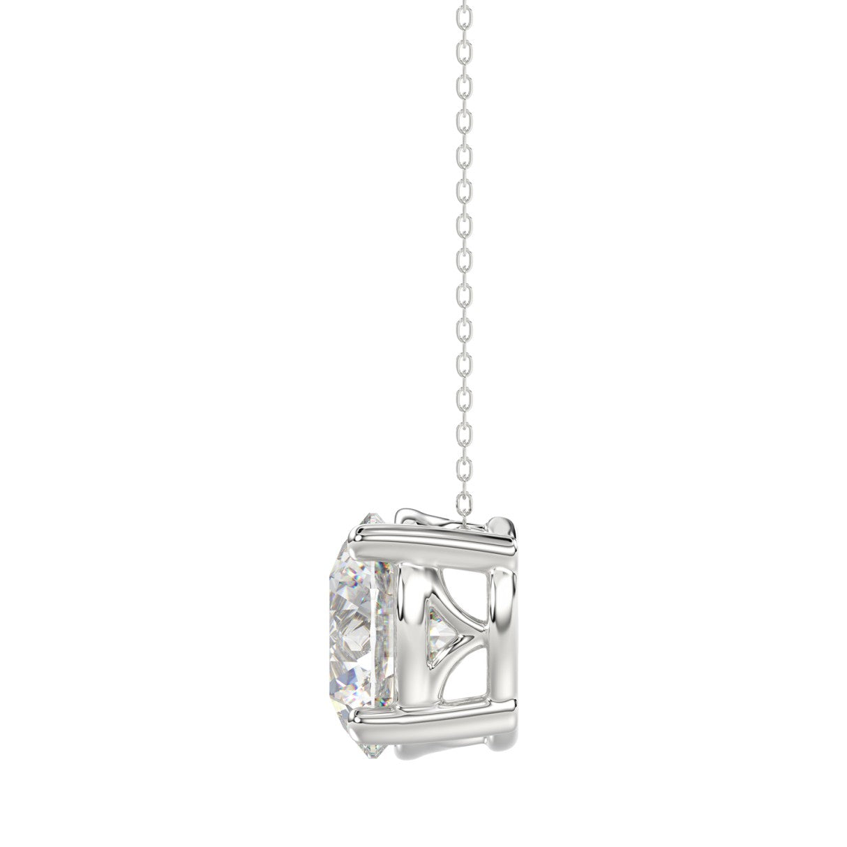 LADIES SOLITAIRE PENDANT WITH CHAIN 4CT ROUND DIAMOND 14K WHITE GOLD 