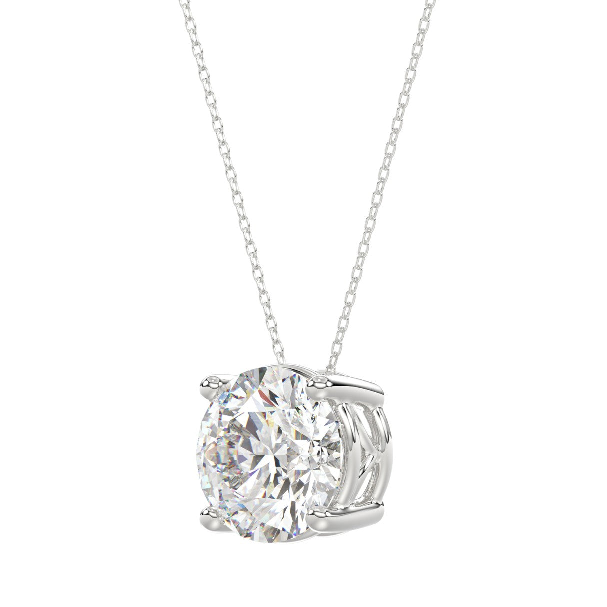 LADIES SOLITAIRE PENDANT WITH CHAIN 4CT ROUND DIAMOND 14K WHITE GOLD 