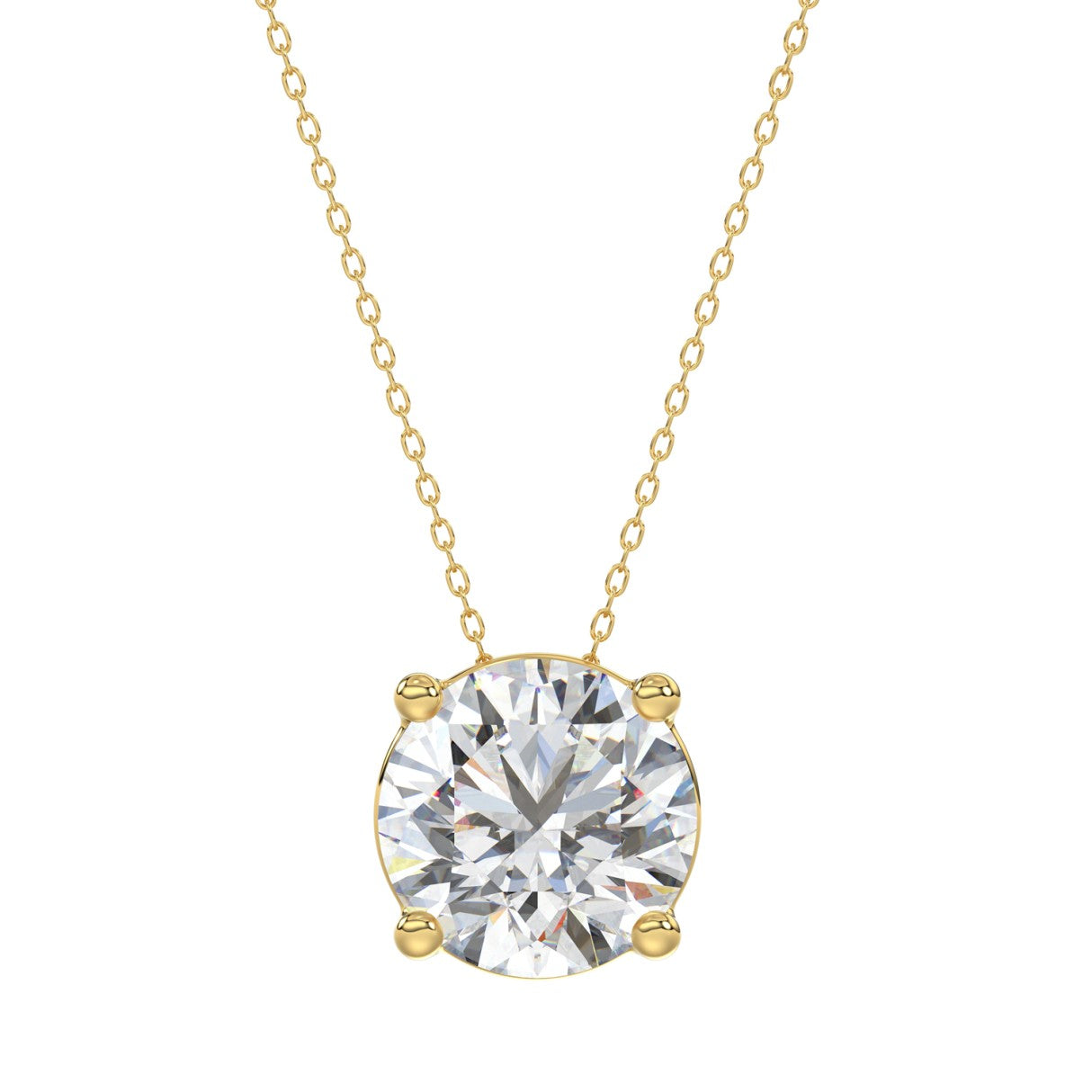 LADIES SOLITAIRE PENDANT WITH UNDER-PASS CHAIN 4CT ROUND DIAMOND 14K YELLOW GOLD 