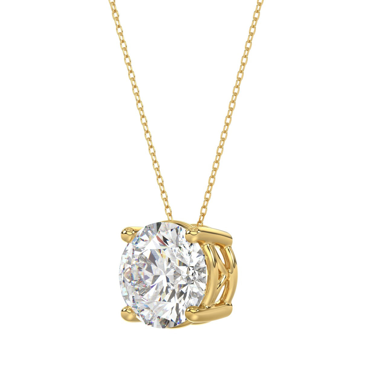 LADIES SOLITAIRE PENDANT WITH UNDER-PASS CHAIN 4CT ROUND DIAMOND 14K YELLOW GOLD 