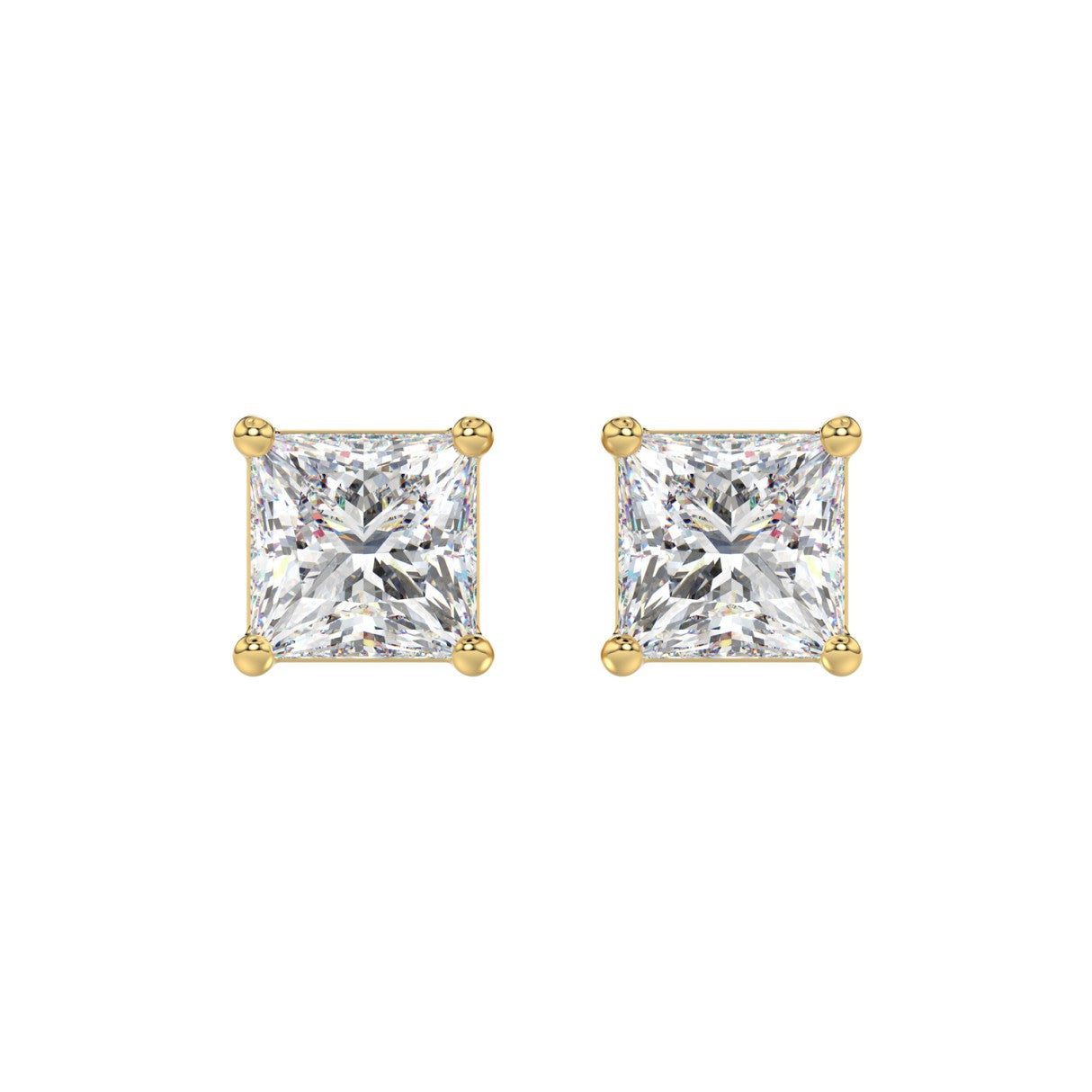 LADIES SOLITAIRE EARRINGS 4CT PRINCESS DIAMOND 14K YELLOW GOLD 