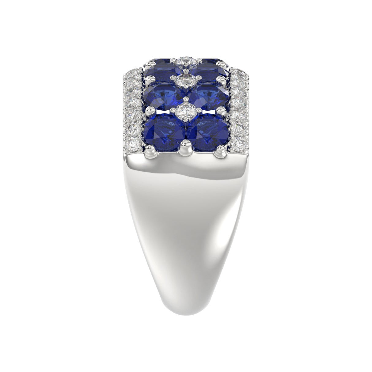 14K WHITE GOLD 4.00CT ROUND/ROUND BLUE SAPPHIRE DIAMOND LADIES RING