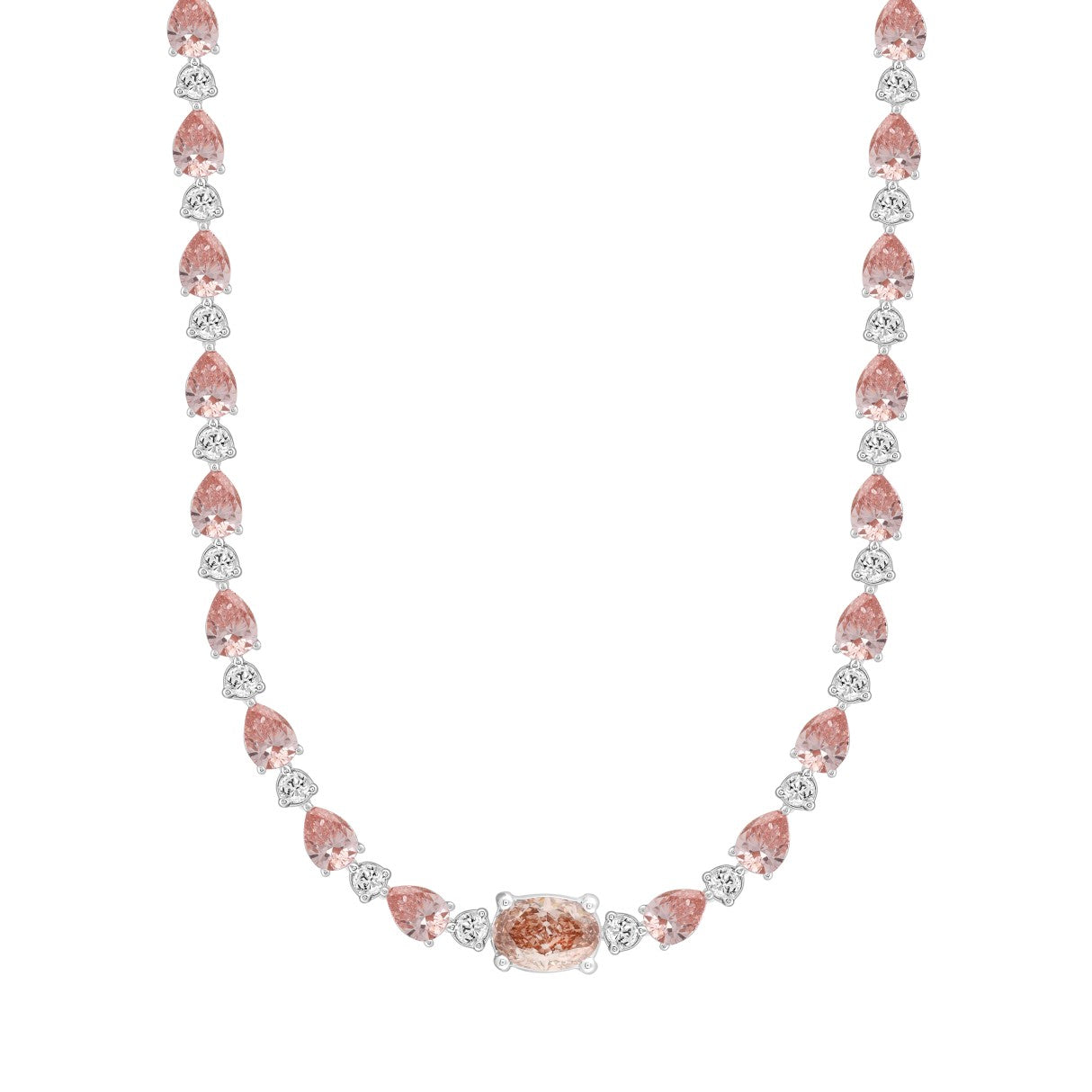 LADIES NECKLACE 15CT ROUND/PEAR/OVAL DIAMOND 14K WHITE/ROSE GOLD 