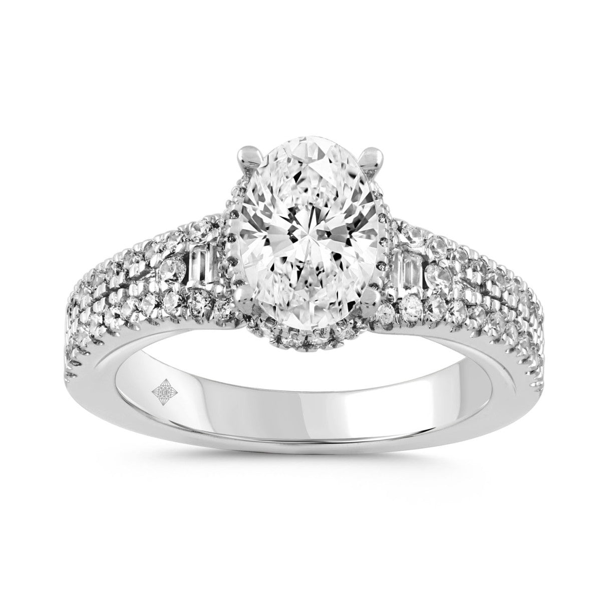 LADIES RING 2.55CT ROUND/BAGUETTE/OVAL DIAMOND  14K WHITE GOLD (CENTER STONE OVAL DIAMOND 3.00CT)