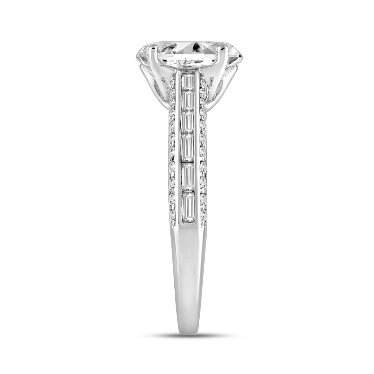 LADIES RING 2.45CT ROUND/BAGUETTE/OVAL DIAMOND 14K WHITE GOLD (CENTER STONE OVAL DIAMOND 2.00CT)