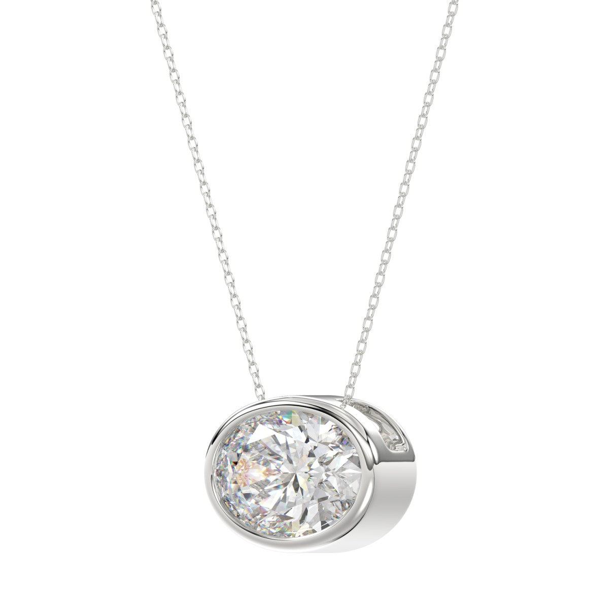 LADIES SOLITAIRE PENDANT 2CT OVAL DIAMOND 14K WHITE GOLD