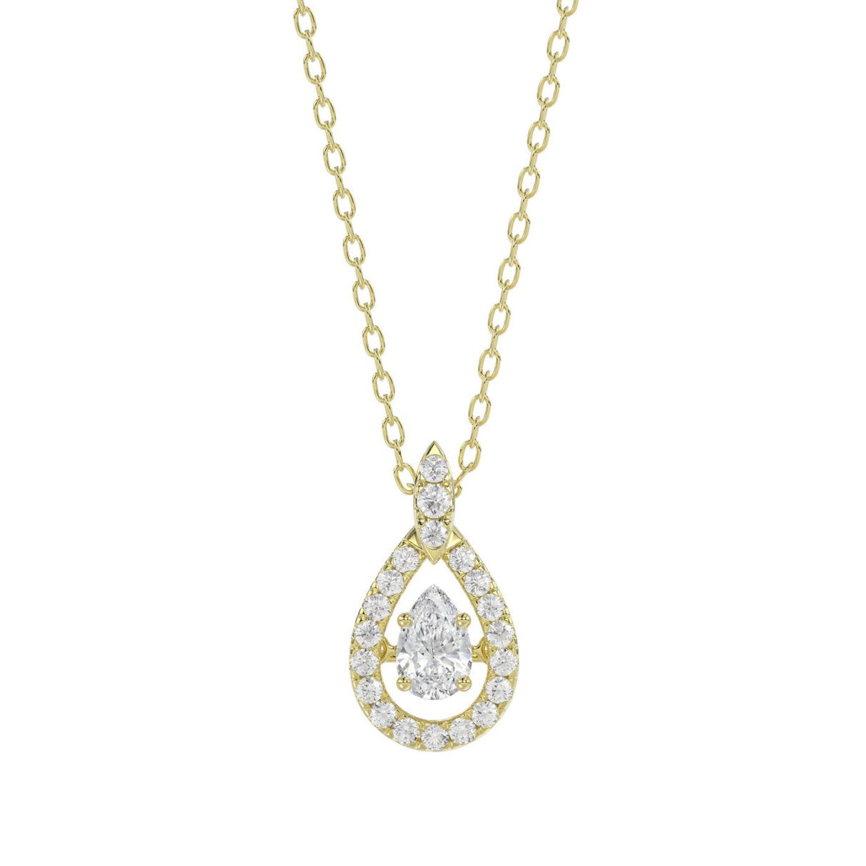 LADIES DANCING DIAMOND PENDANT WITH CHAIN 3/4CT ROUND DIAMOND 14K YELLOW GOLD (CENTER STONE PEAR DIAMOND 1/2CT)