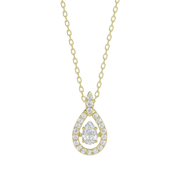 LADIES DANCING DIAMOND PENDANT WITH CHAIN 3/4CT ROUND DIAMOND 14K YELLOW GOLD (CENTER STONE PEAR DIAMOND 1/2CT)