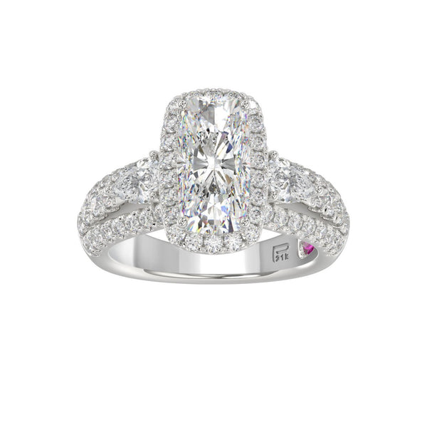 21K PLATINUM LADIES RING 3 1/2CT ROUND/PEAR/CUSHION/BAGUETTE DIAMOND (CENTER STONE CUSHION DIAMOND 2CT)