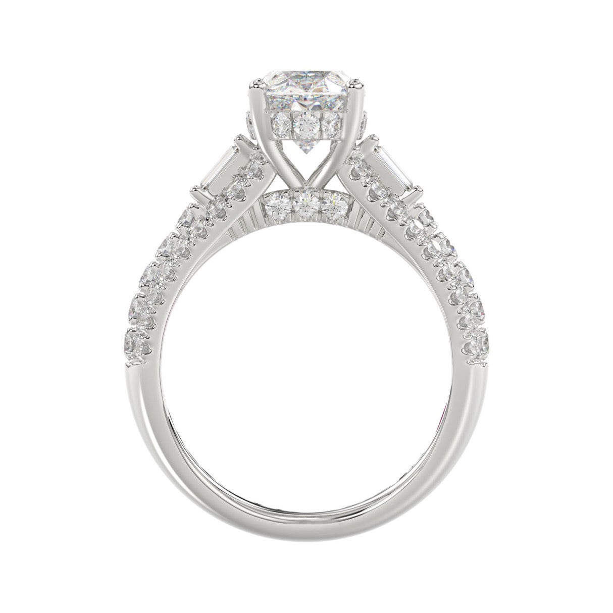 LADIES RING 4.00CT ROUND/OVAL/BAGUETTE DIAMOND WHITE PLATINUM (CENTER STONE OVAL DIAMOND 3CT)