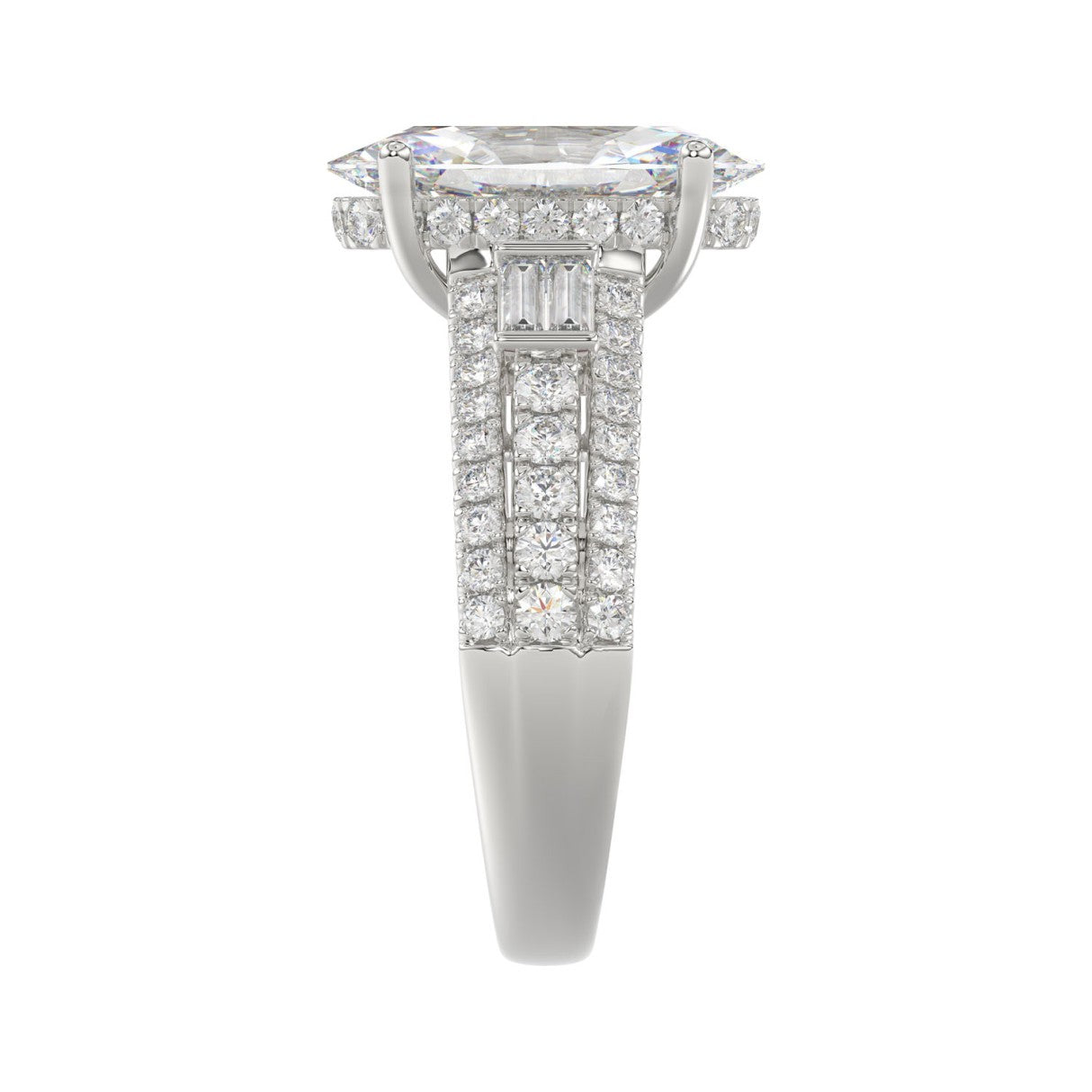 LADIES RING 4.00CT ROUND/OVAL/BAGUETTE DIAMOND WHITE PLATINUM (CENTER STONE OVAL DIAMOND 3CT)