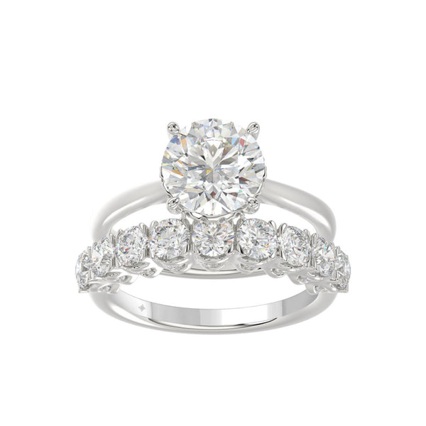 LADIES BRIDAL SET 4 1/10CT ROUND DIAMOND 14K WHITE GOLD (CENTER STONE ROUND DIAMOND 2 1/2CT)