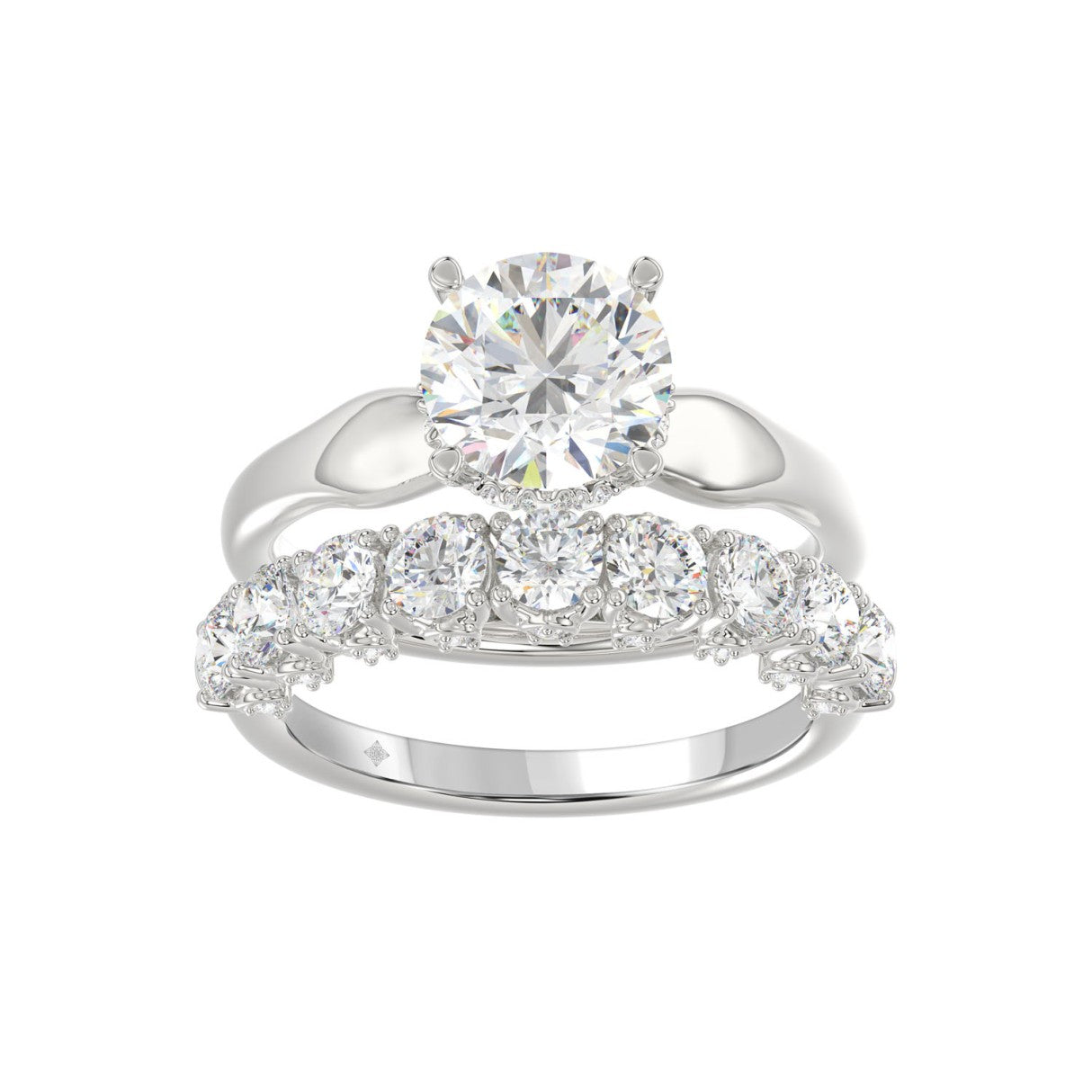 14K WHITE GOLD 3 5/8CT ROUND DIAMOND LADIES BRIDAL SET (CENTER STONE ROUND DIAMOND 2CT)