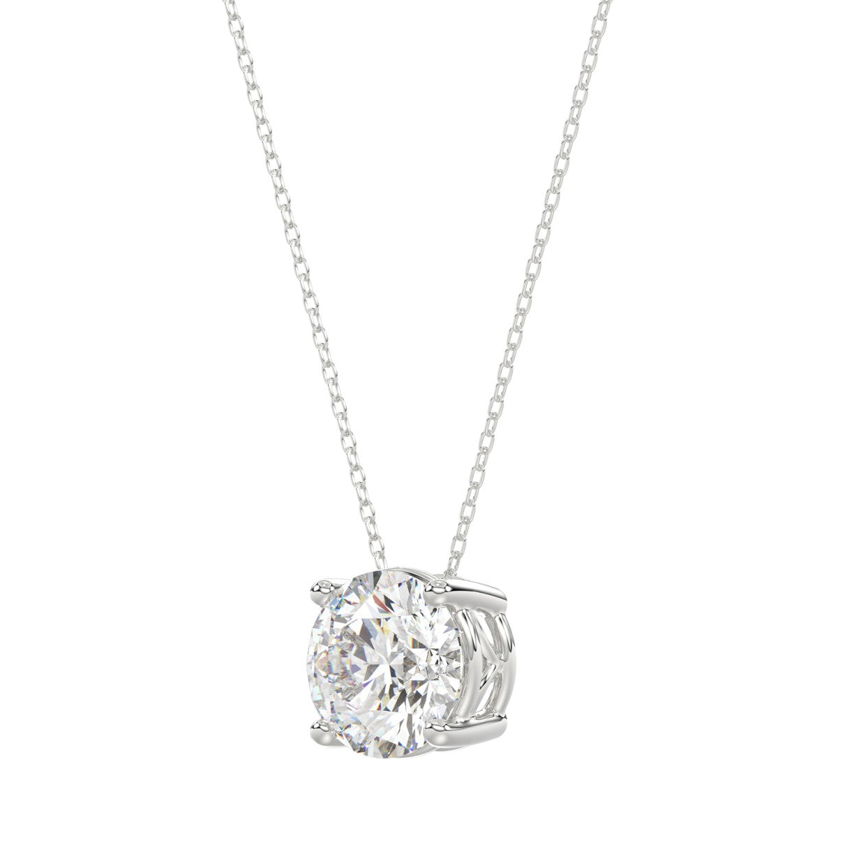 LADIES SOLITAIRE PENDANT WITH UNDER-PASS CHAIN 1 1/2CT ROUND DIAMOND 14K WHITE GOLD 